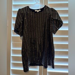 Michael Kors Black Short Sleeve Top with Gold Dot Accents